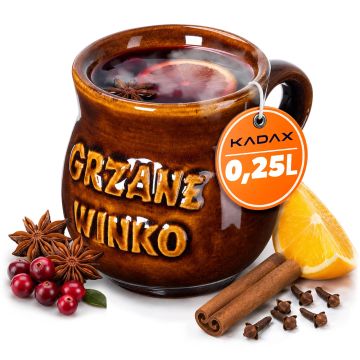 Kubek kamionkowy z uchem Olympia 0.25L z napisem "Grzane Winko"
