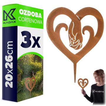 Ozdoba ogrodowa ze stali corten Laborde serce 20 x 26 cm 3 szt.