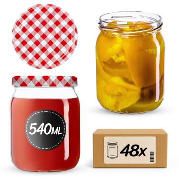 Słoiki Senna 540ml 48szt fi 82 mm + wieczka "Czerwona Krata"