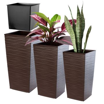 Donice na kwiaty z wkładem Tuluza dłuto 19 cm + 25 cm + 30 cm, mokka