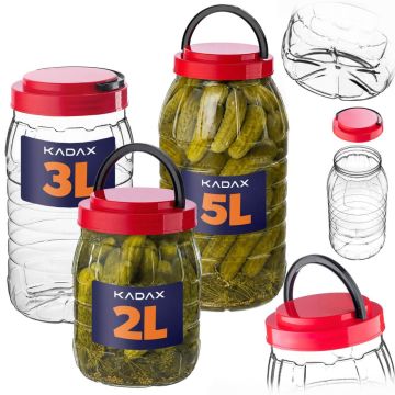 Słoik PET z zakrętką i uchwytem Riccia uniwersalny 2L + 3L + 5L