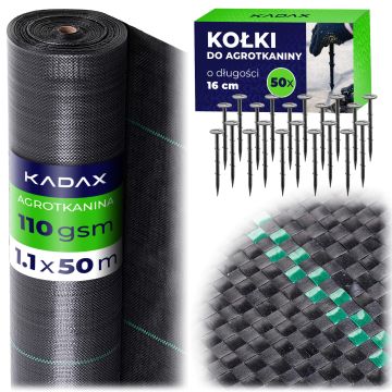 Agrotkanina ogrodowa Auros 1.1 x 50m 110 g/m² czarna + kołki 50 szt.