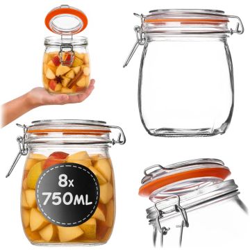 Słoik szklany hermetyczny Maronti z klipsem 750ml 8 szt.