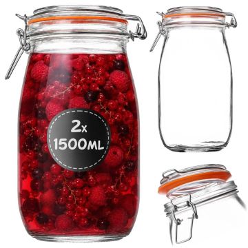 Słoik szklany hermetyczny Maronti z klipsem 1.5L 2 szt.