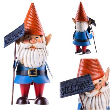 Figura ogrodowa Esson krasnal z tabliczką stalowa 33 cm
