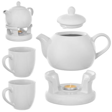 Dzbanek ceramiczny z podgrzewaczem Irais 1L + 2 kubki biały