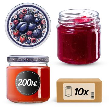 Słoiki na przetwory Lerma 200ml 10szt fi 66 mm + wieczka "Owocowy bukiet"
