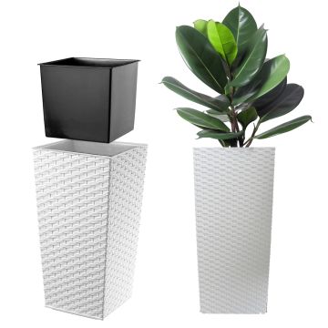 Donica na kwiaty z wkładem Pesaro rattan 30 cm, biała
