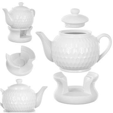 Dzbanek ceramiczny z podgrzewaczem Irais 900ml biały ze wzorem