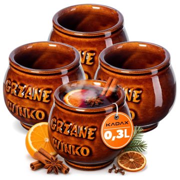 Kubek kamionkowy Olympia 0,3L z napisem "Grzane Winko", 4 szt.