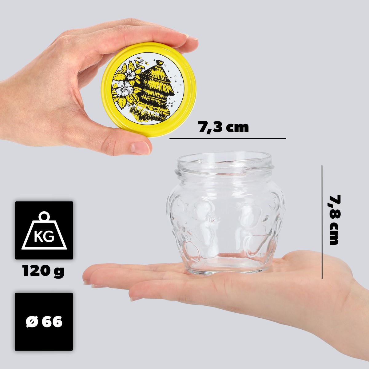 Słoiki Kemi 200ml 20szt fi 66 mm + wieczka "Pszczoły"