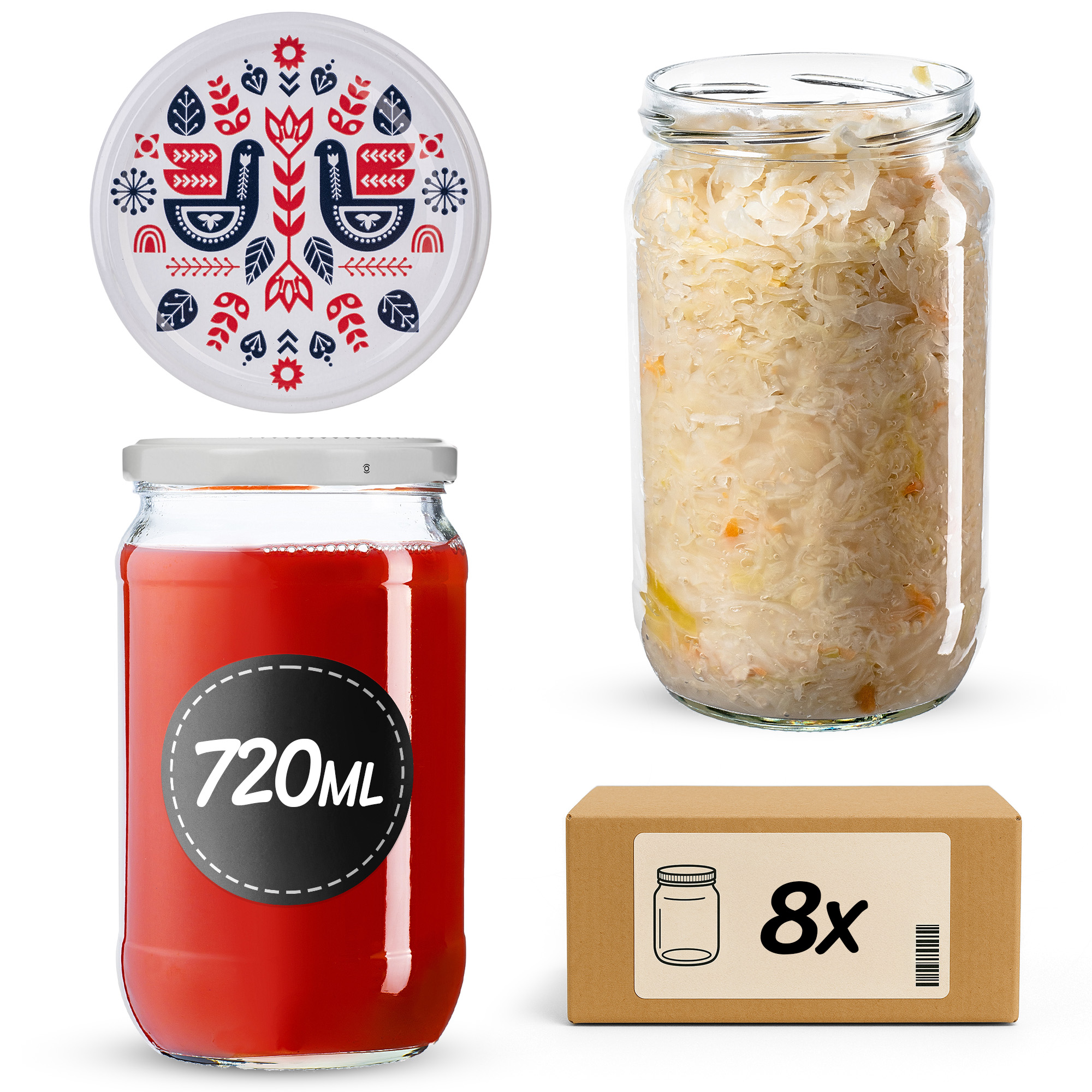 Słoiki na przetwory Niva 720ml fi 82 mm 8szt + wieczko Kurpie