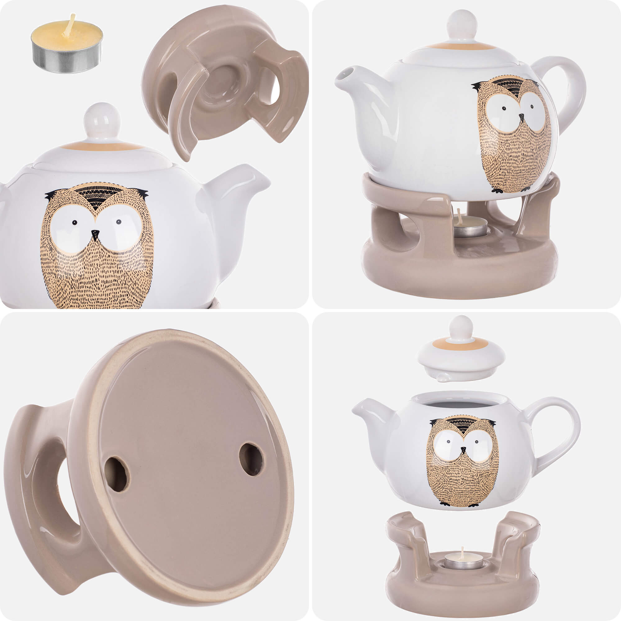 Dzbanek ceramiczny z podgrzewaczem Irais 1L sowa