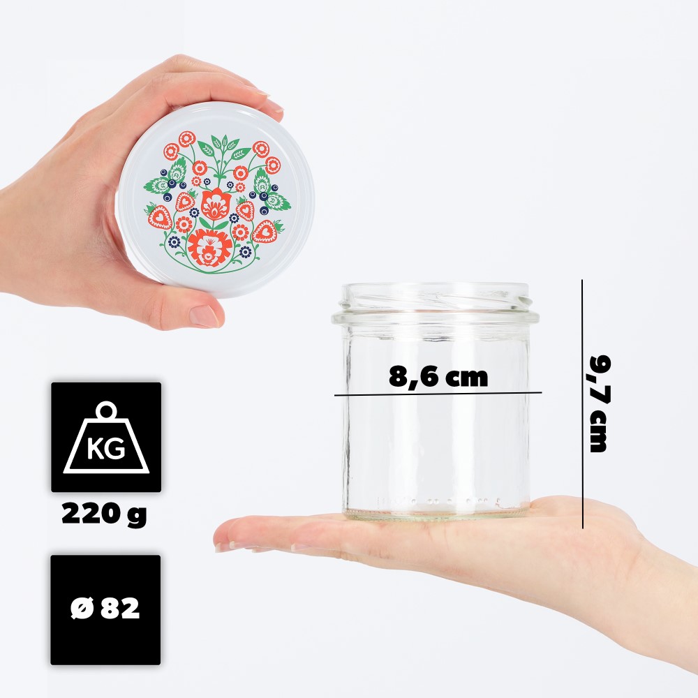 Słoiki na przetwory Avila 350ml 10szt fi 82 mm + wieczka "Folklor"
