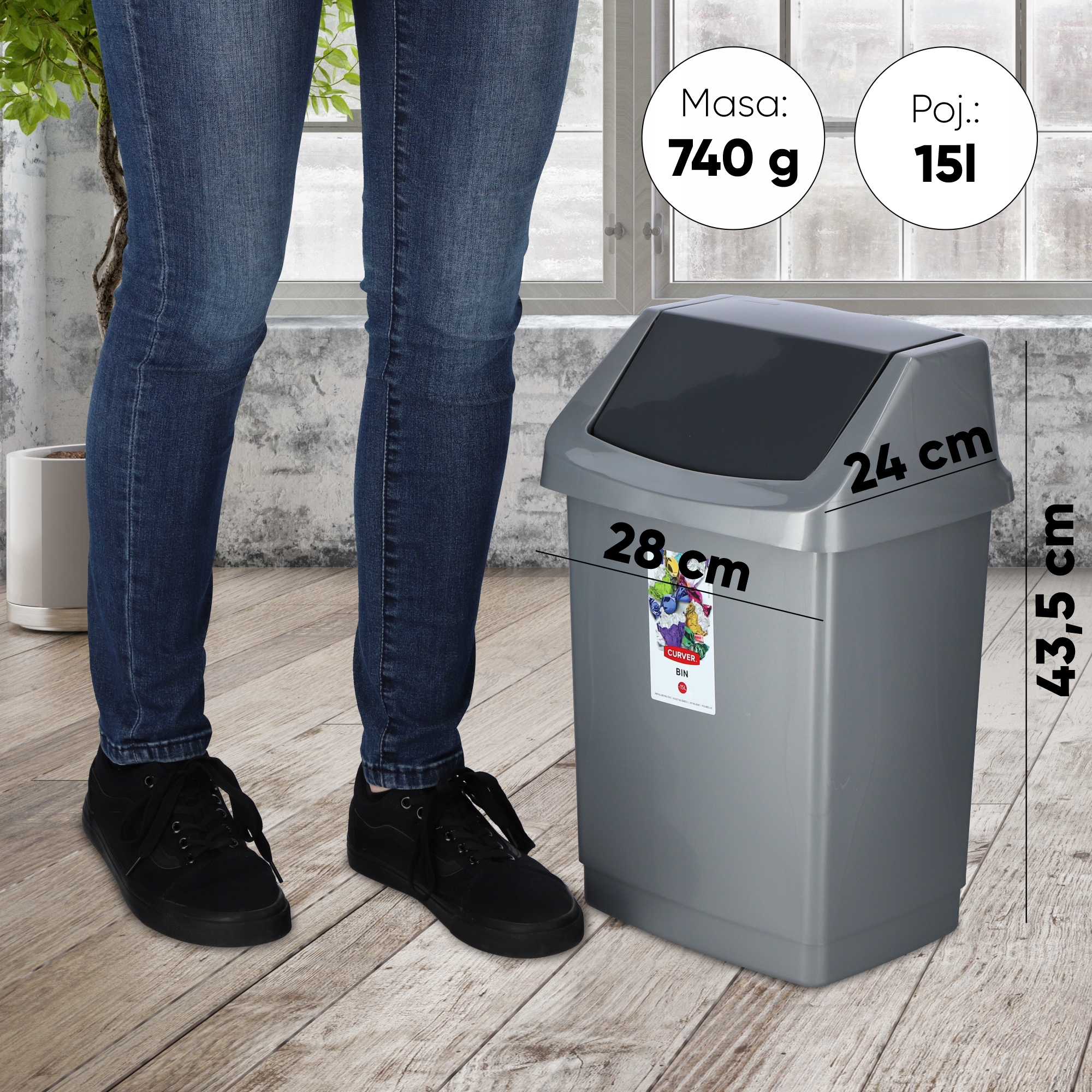 Kosz na śmieci Curver Click-IT 15L, grafit