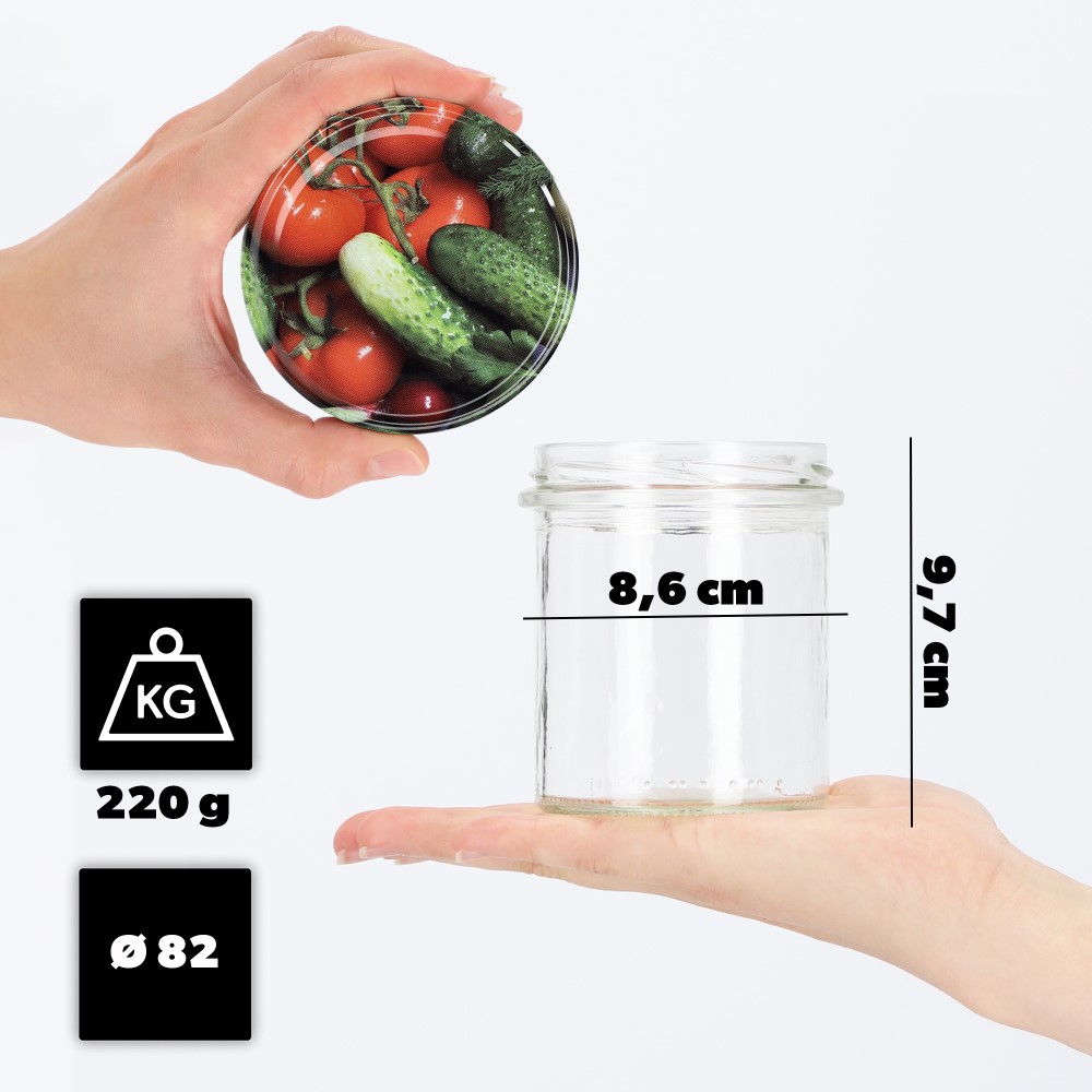 Słoiki na przetwory Avila 350ml 100szt fi 82 mm + wieczka "Warzywa"