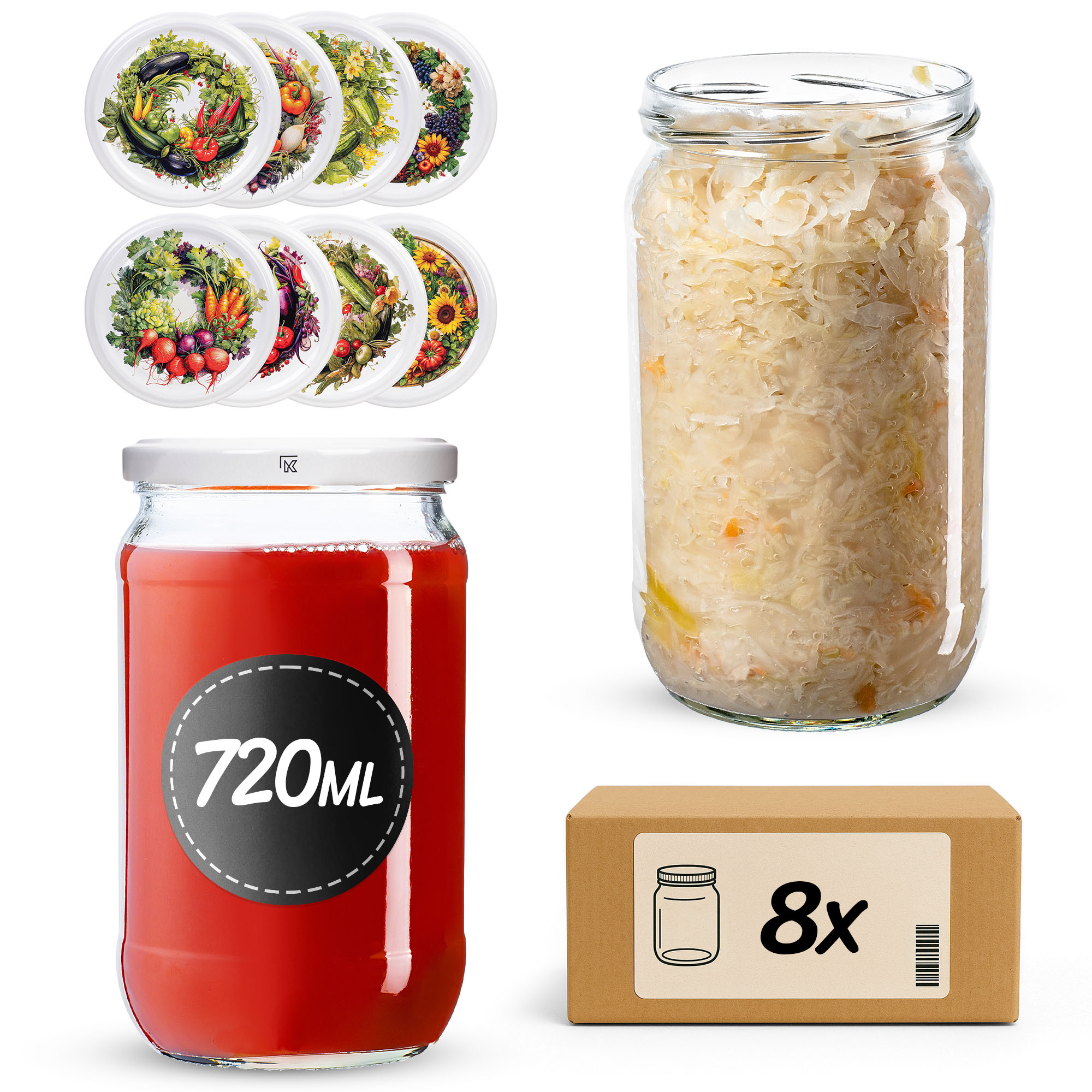 Słoiki na przetwory Niva 720ml fi 82 mm 8szt + wieczko Garden wreath
