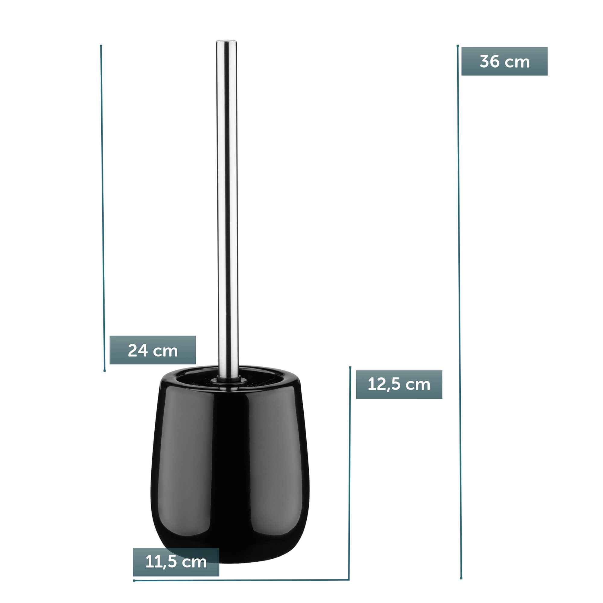 Szczotka do WC Pissos z pojemnikiem 36 cm, czarna