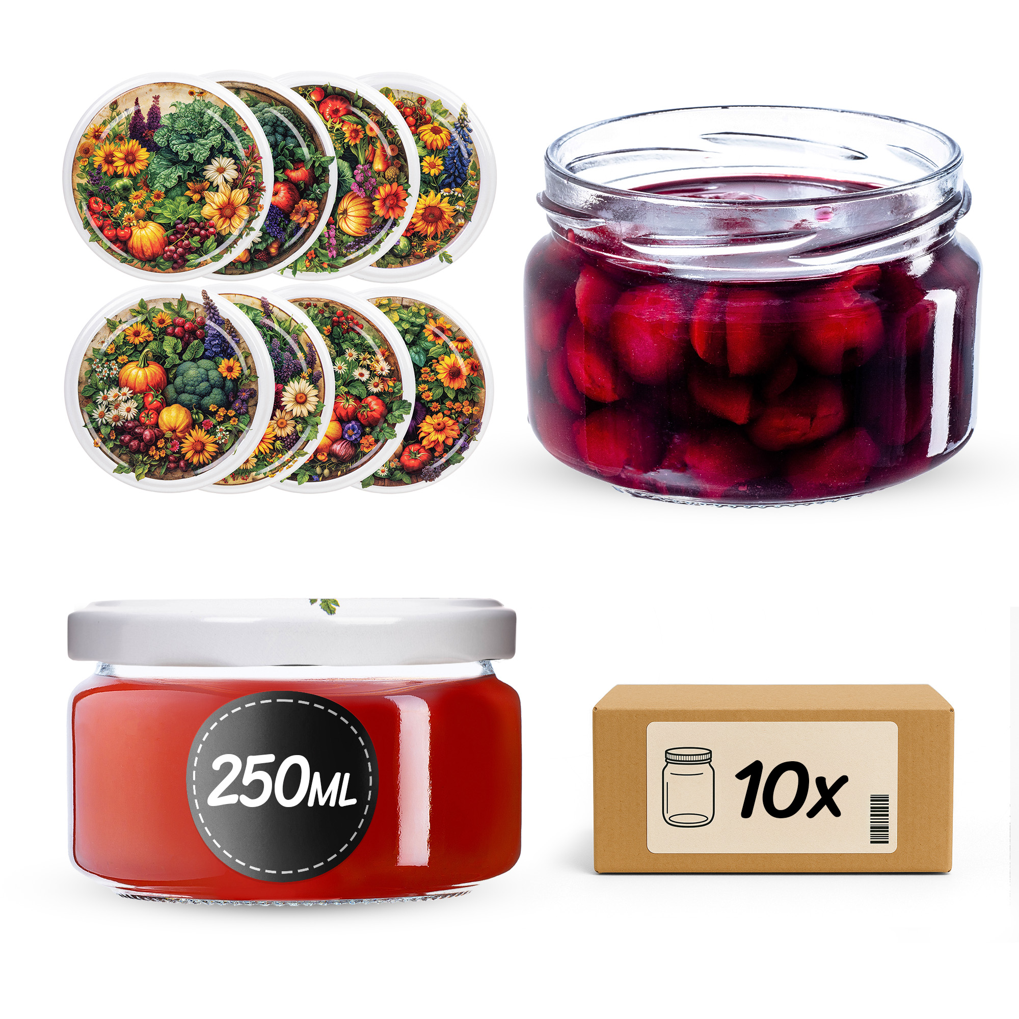 Słoiki na przetwory Denia 250ml 10szt fi 82 mm + wieczko "Warzywny mix"