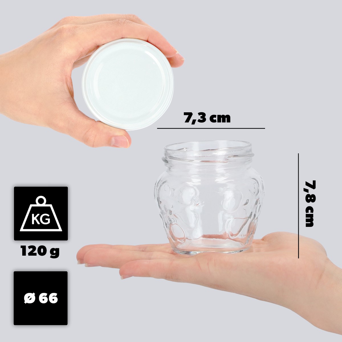 Słoiki Kemi 200ml 50szt fi 66 mm + wieczka białe