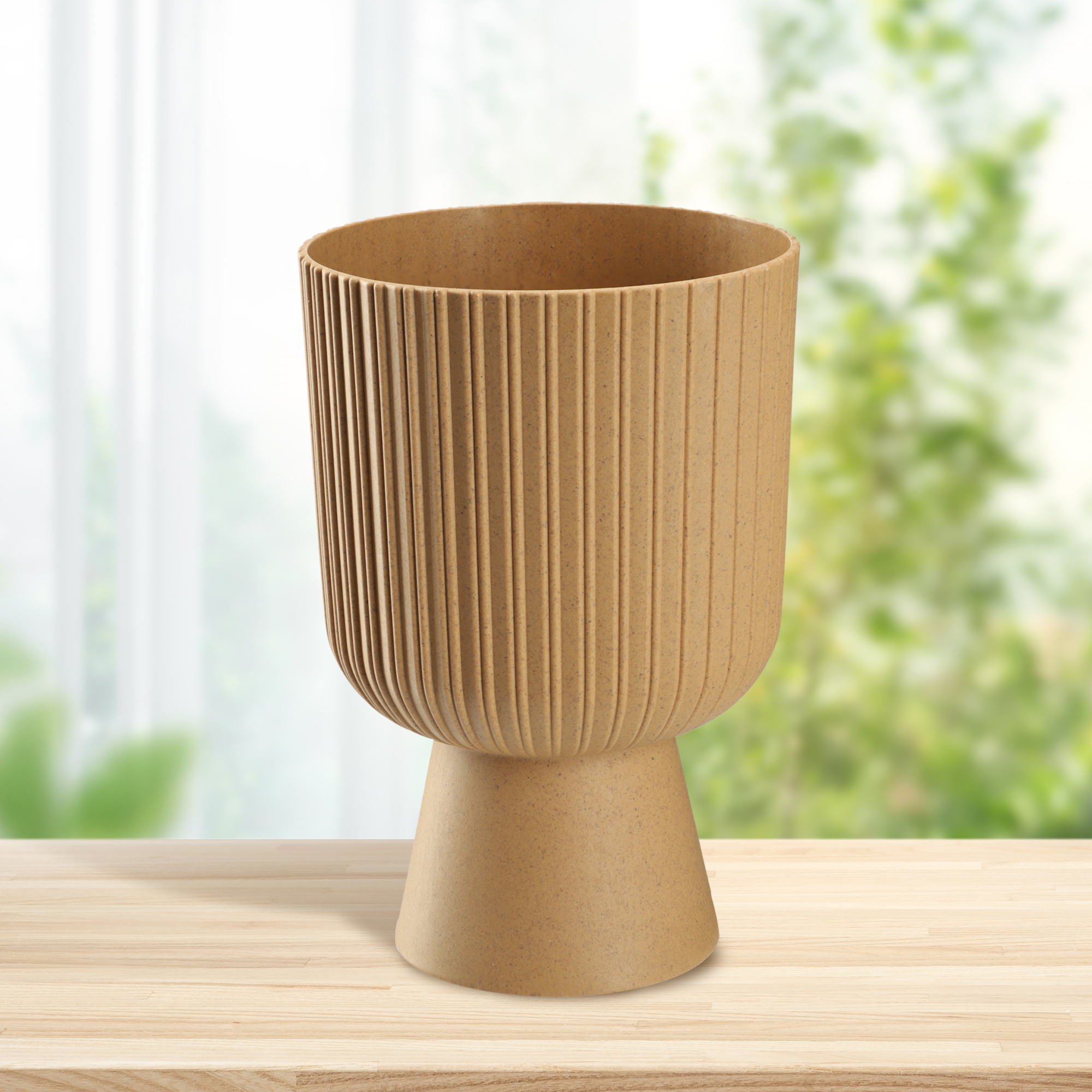 Doniczka na nóżce Golem Eco 14 cm, naturalne drewno
