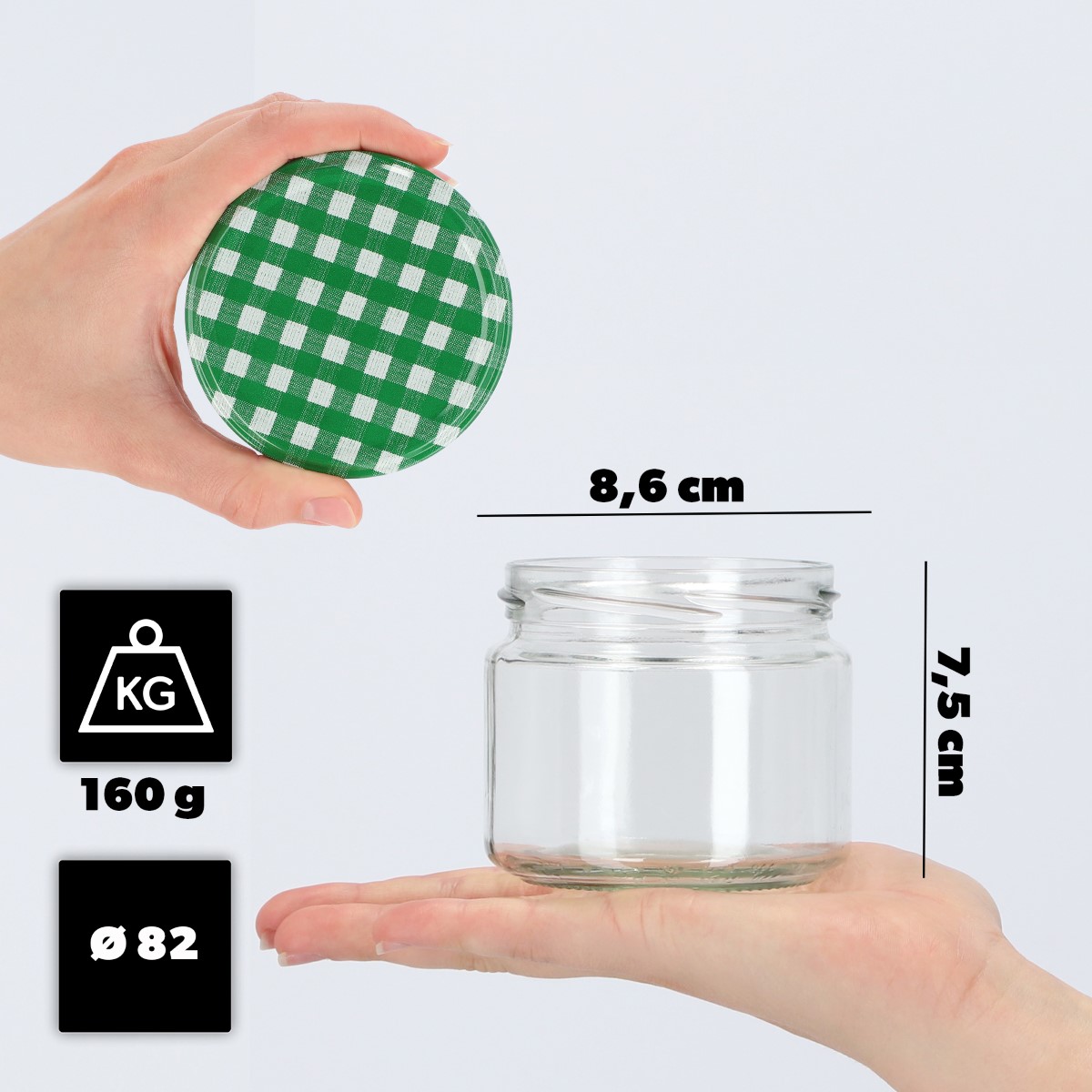 Słoiki Sonka 330ml 50szt fi 82 mm + wieczka "Zielona Krata"