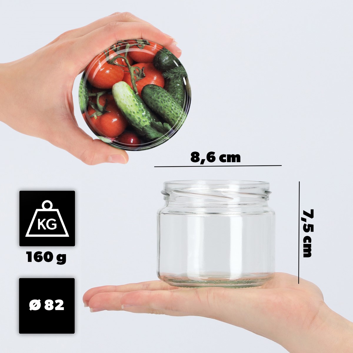Słoiki na przetwory Sonka 330ml 100szt fi 82 mm + wieczka "Warzywa"