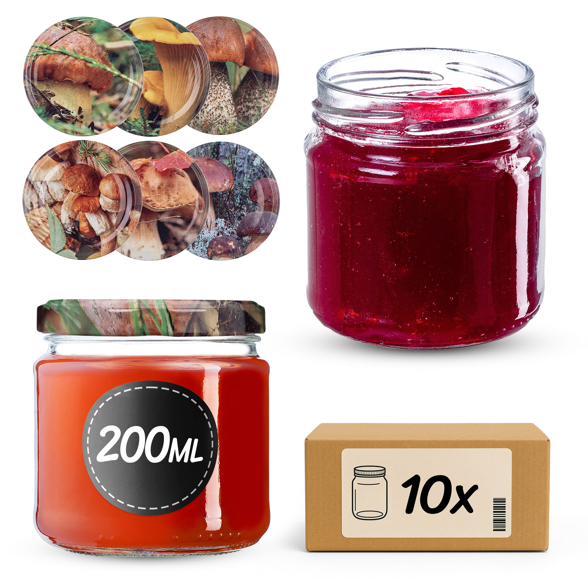 Słoiki na przetwory Lerma 200ml 10szt fi 66 mm + wieczka "Mix grzybów"