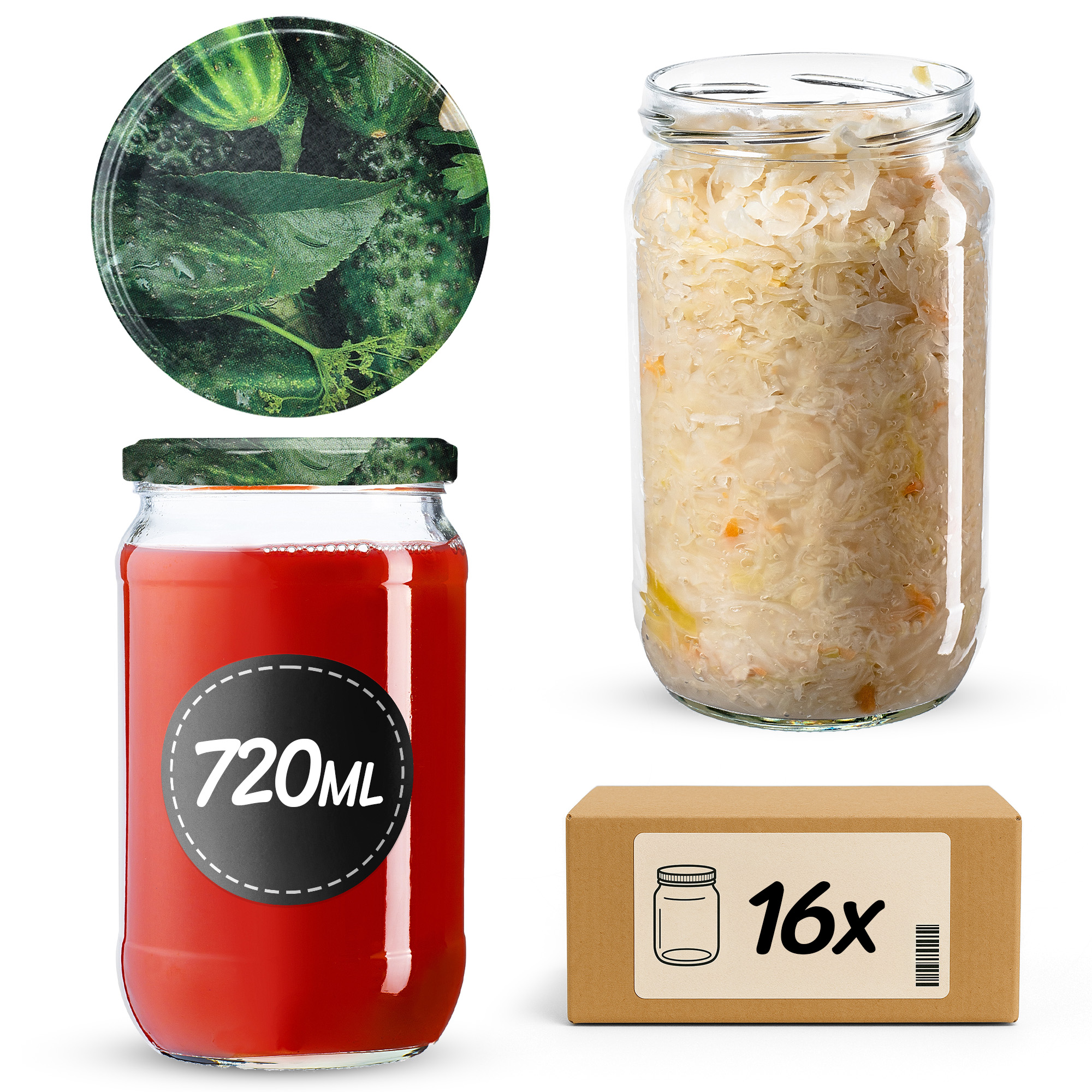 Słoiki na przetwory Niva 720ml 16szt fi 82 mm + wieczka "Ogórki II"