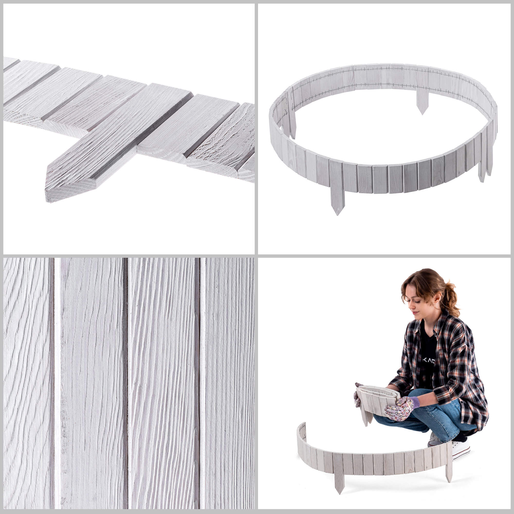 Płotek drewniany rollborder Ansjo obrzeże 115 x 10 cm biały