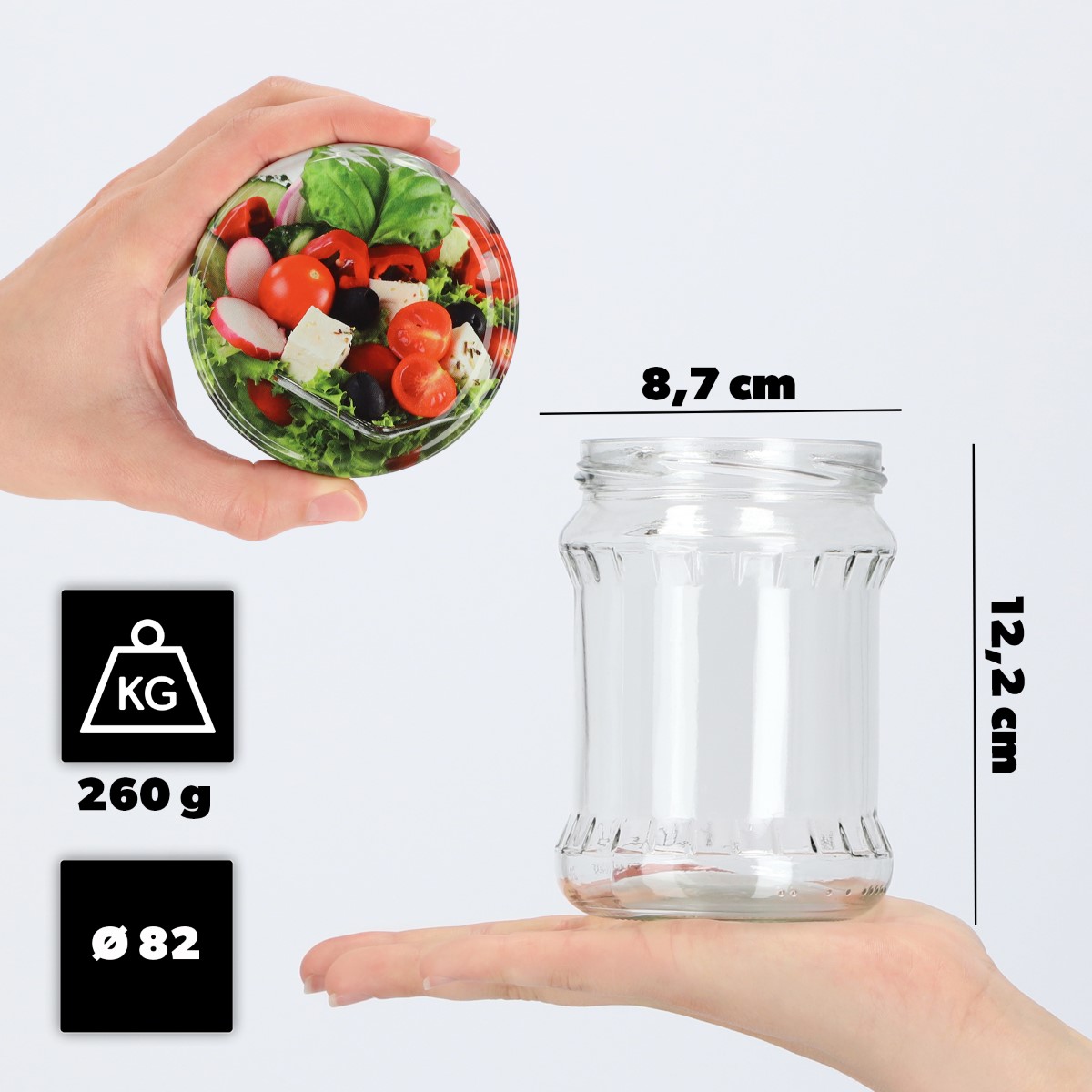 Słoiki na przetwory Kisko 500ml 48szt fi 82 mm + wieczka "Mix Warzyw"