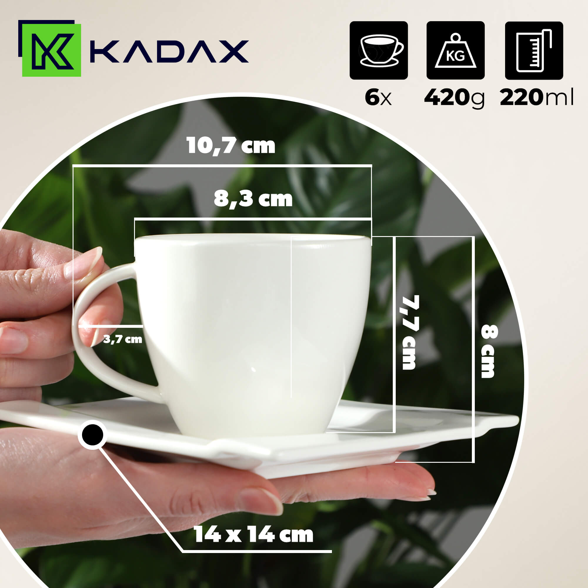 Komplet kawowy Avio, 6 filiżanek z podstawkami, 220 ml