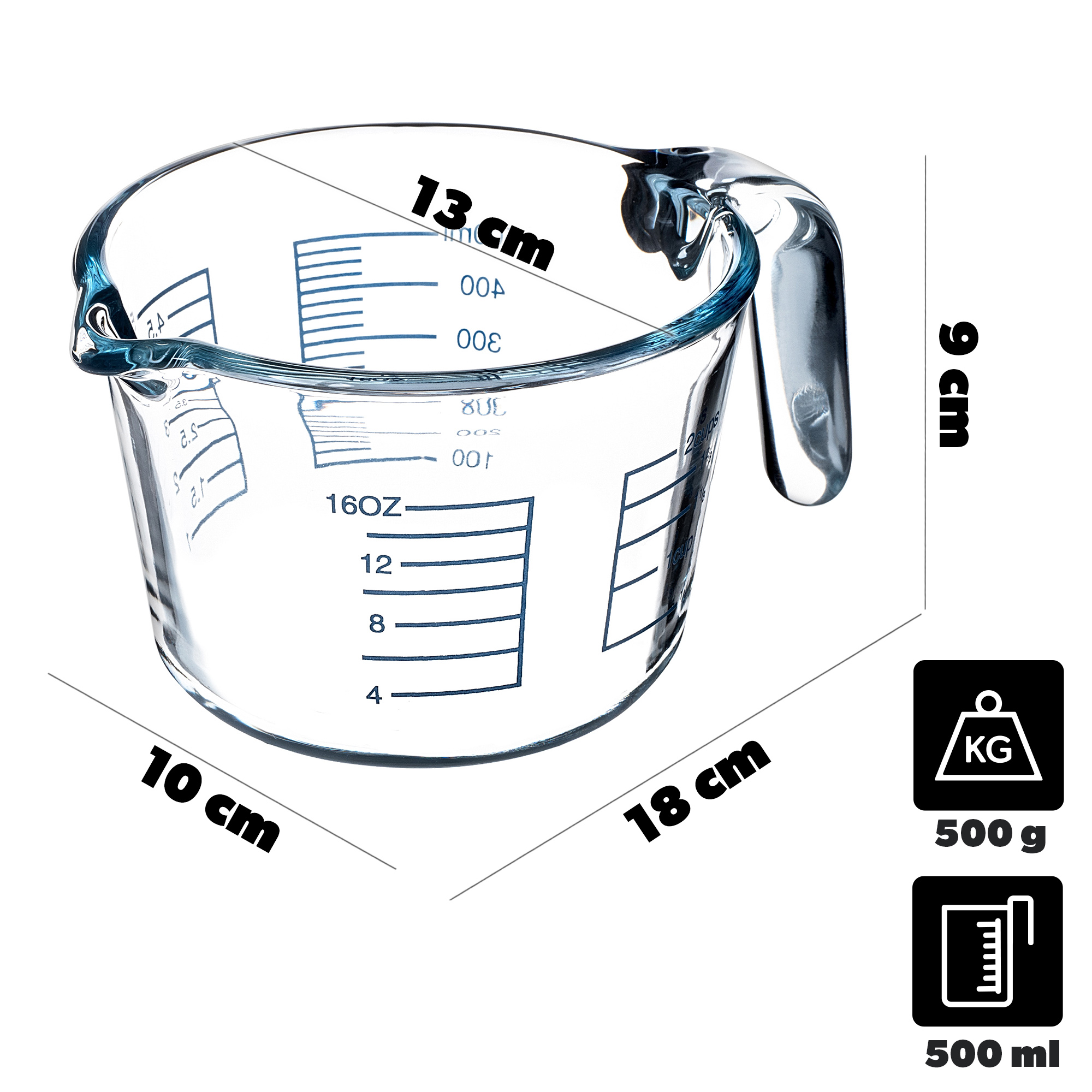 Szklana miarka Autol 500ml z podziałką