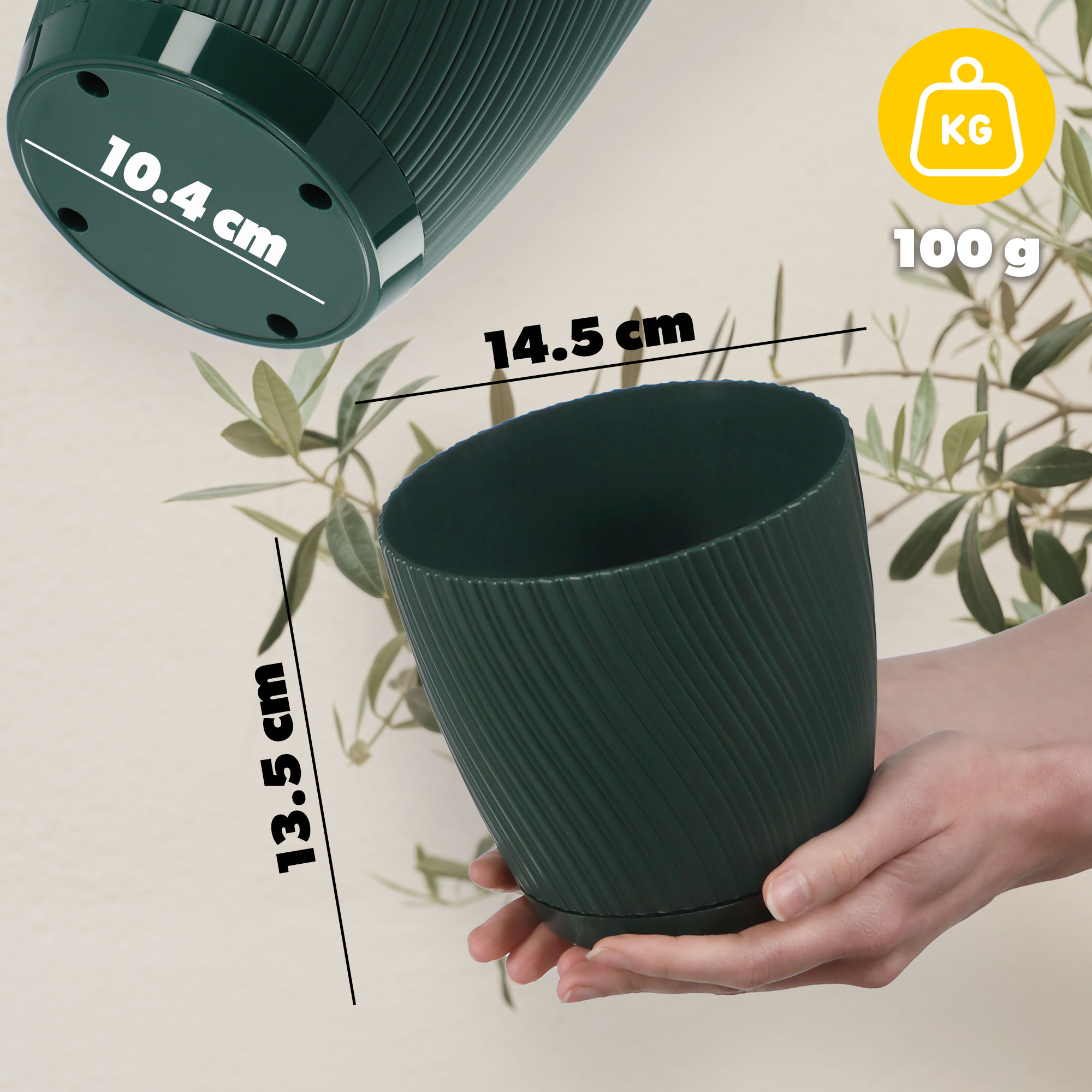 Doniczka z podstawką Tubas 15 cm, zielona