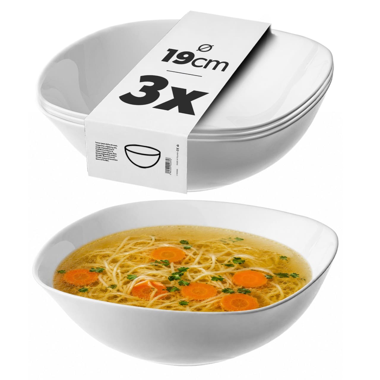 Salaterka szklana biała 17 cm, 3 szt.