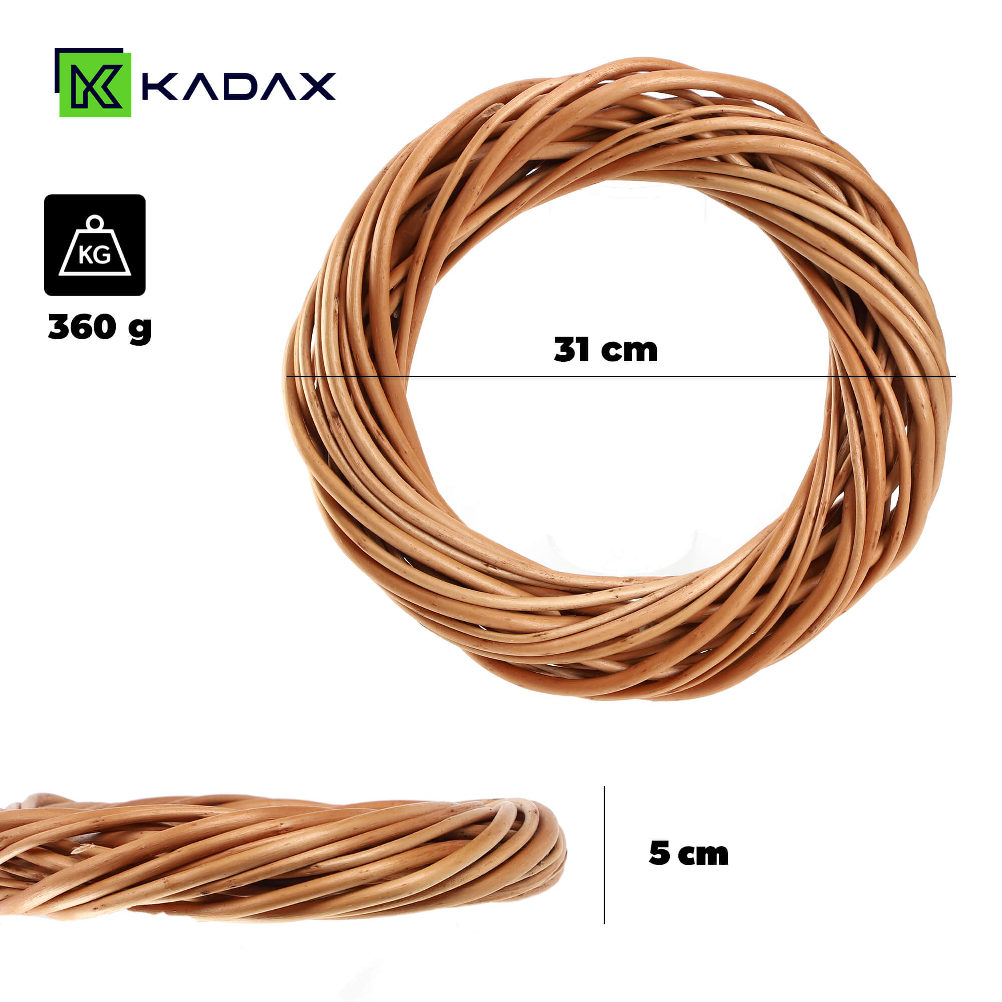 Wianek wiklinowy Berno 30 cm, naturalny