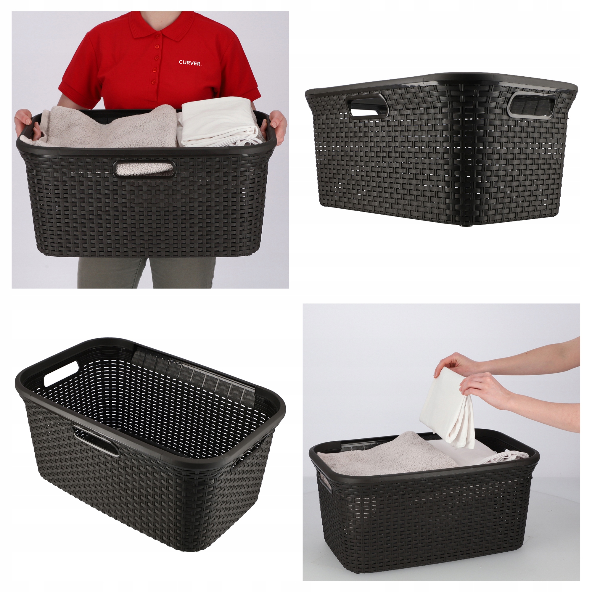 Kosz z pokrywą 60L + pojemnik 45L Curver Natural Style brązowy