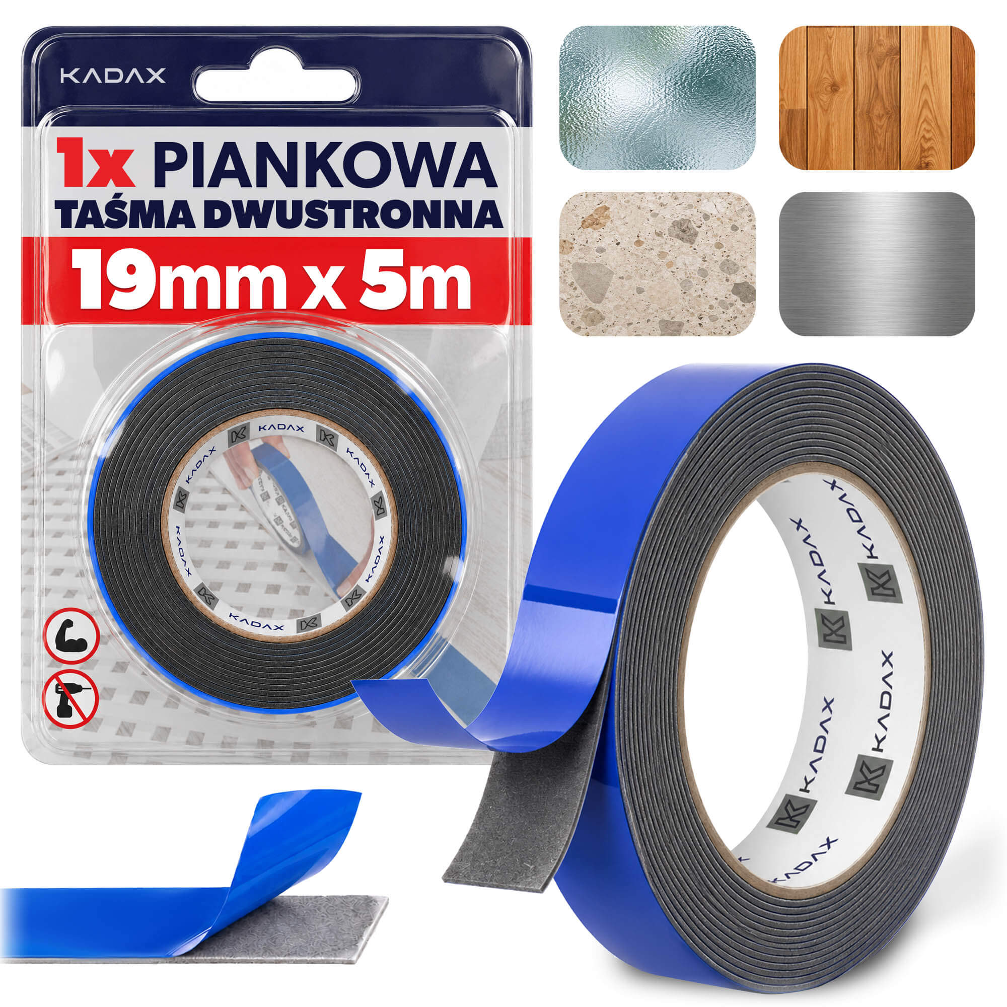 Taśma dwustronna piankowa PE Rheu 5 m x 19 mm 1 szt.