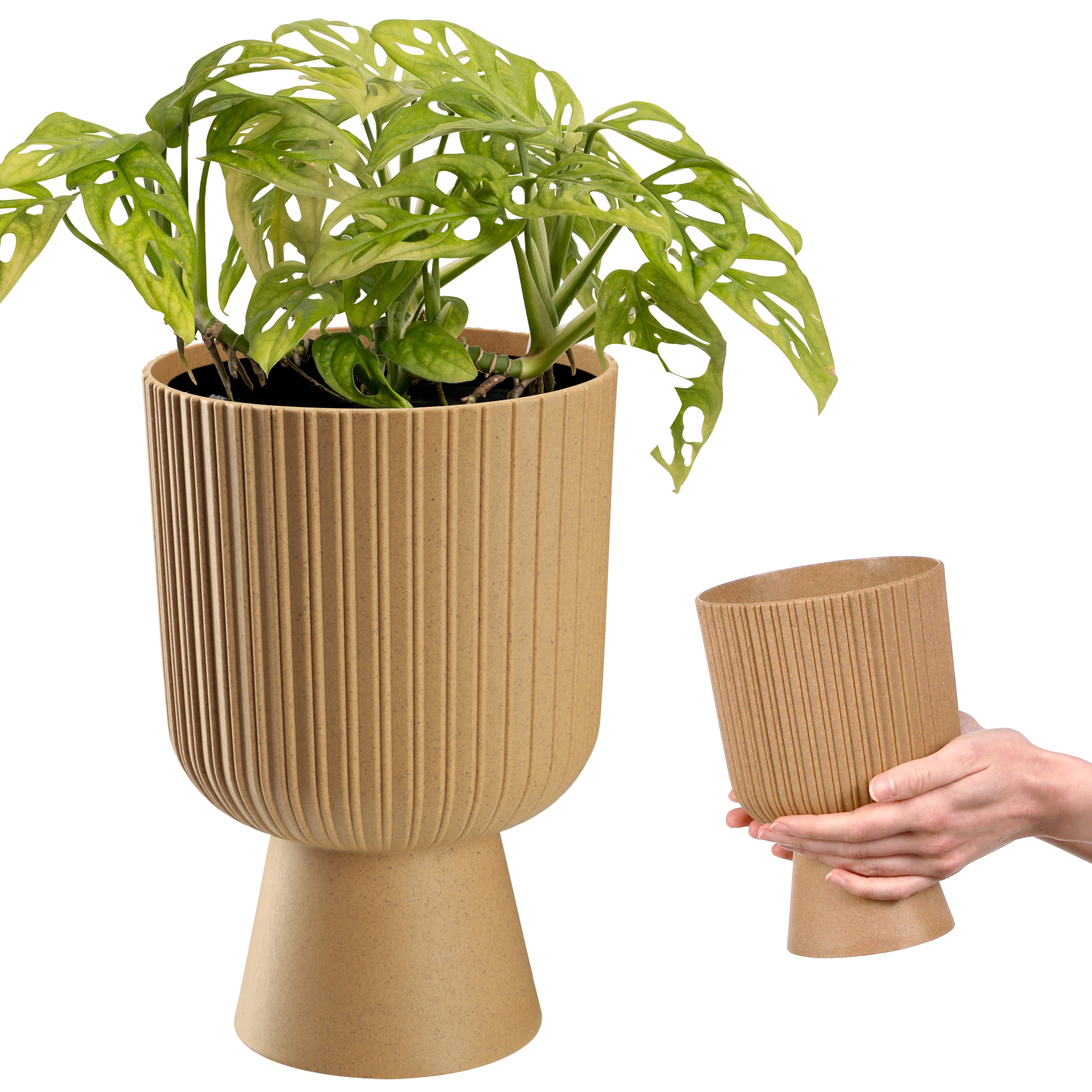Doniczka na nóżce Golem Eco 14 cm, naturalne drewno
