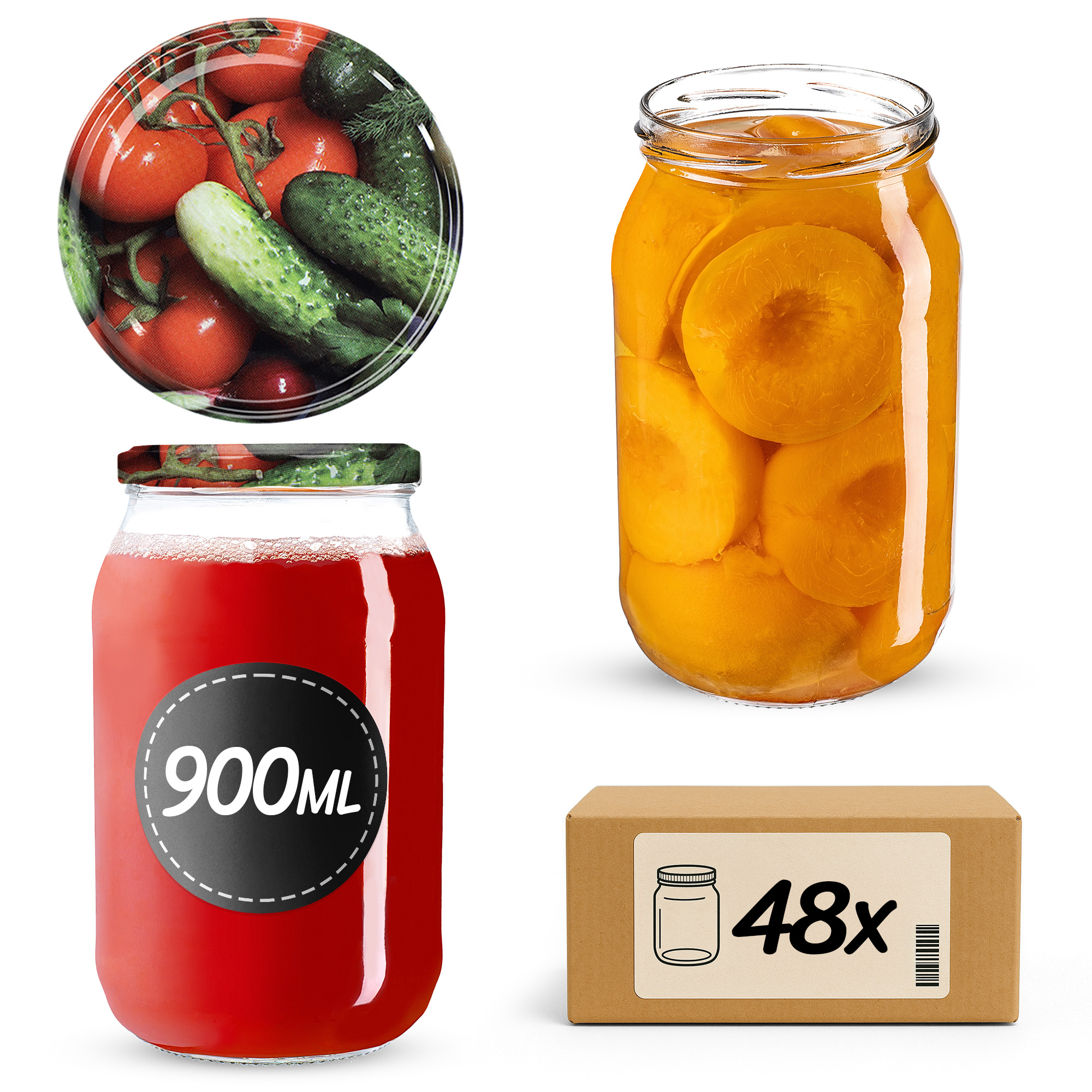 Słoiki na przetwory Simo 900ml 48szt fi 82 mm + wieczka "Warzywa"