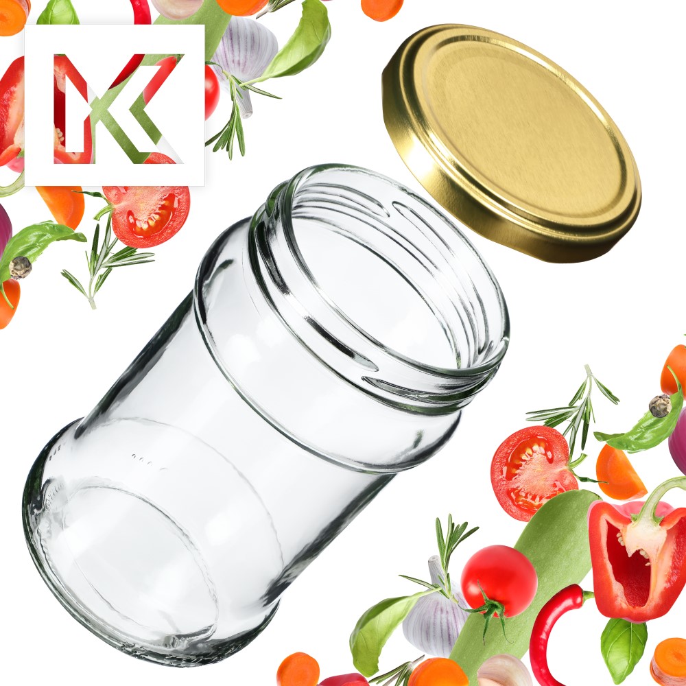 Słoiki na przetwory Seno 315ml 50szt fi 66 mm + wieczka złote