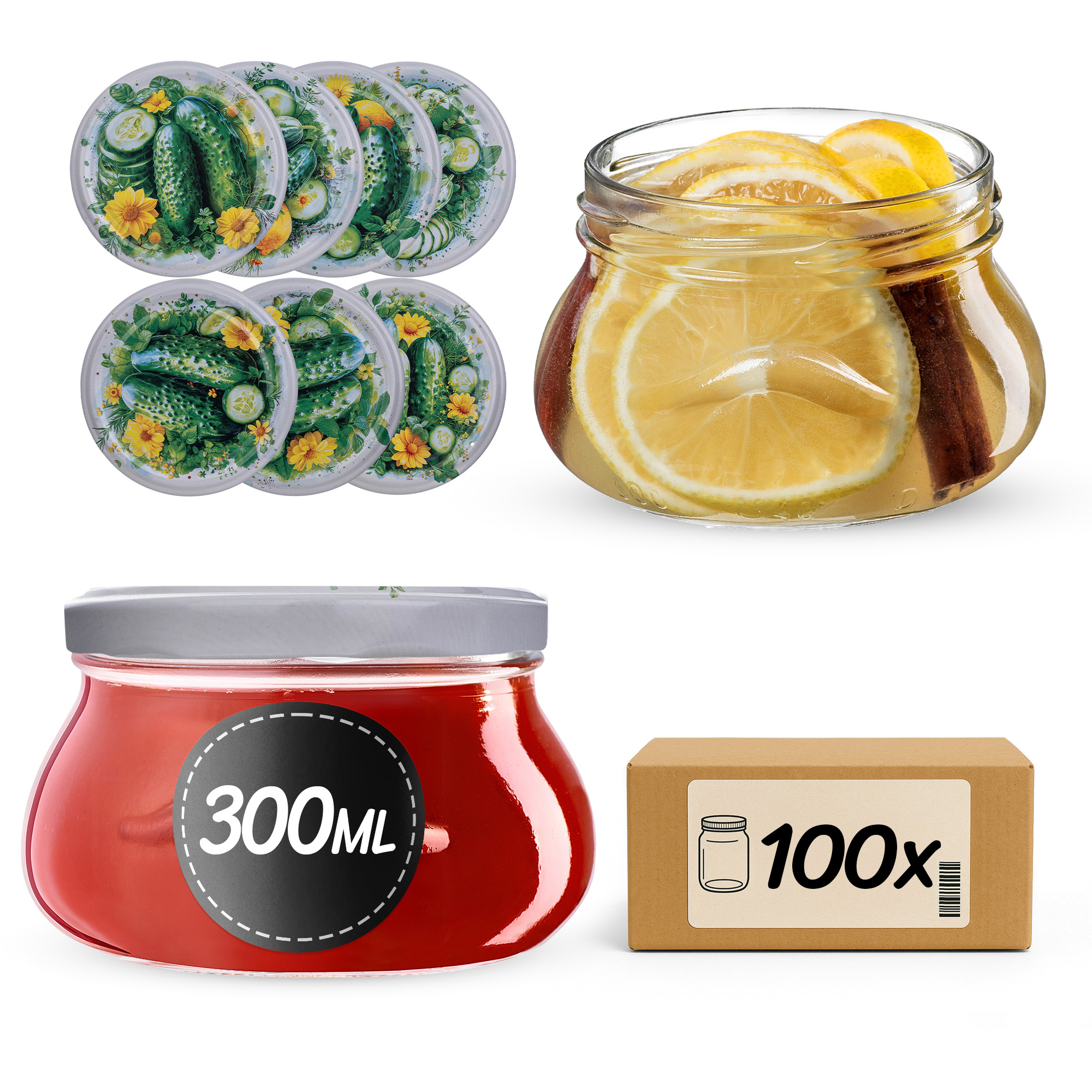 Słoiki na przetwory Raja 300ml fi 82 mm 100szt + wieczko Kompozycja ogórkowa
