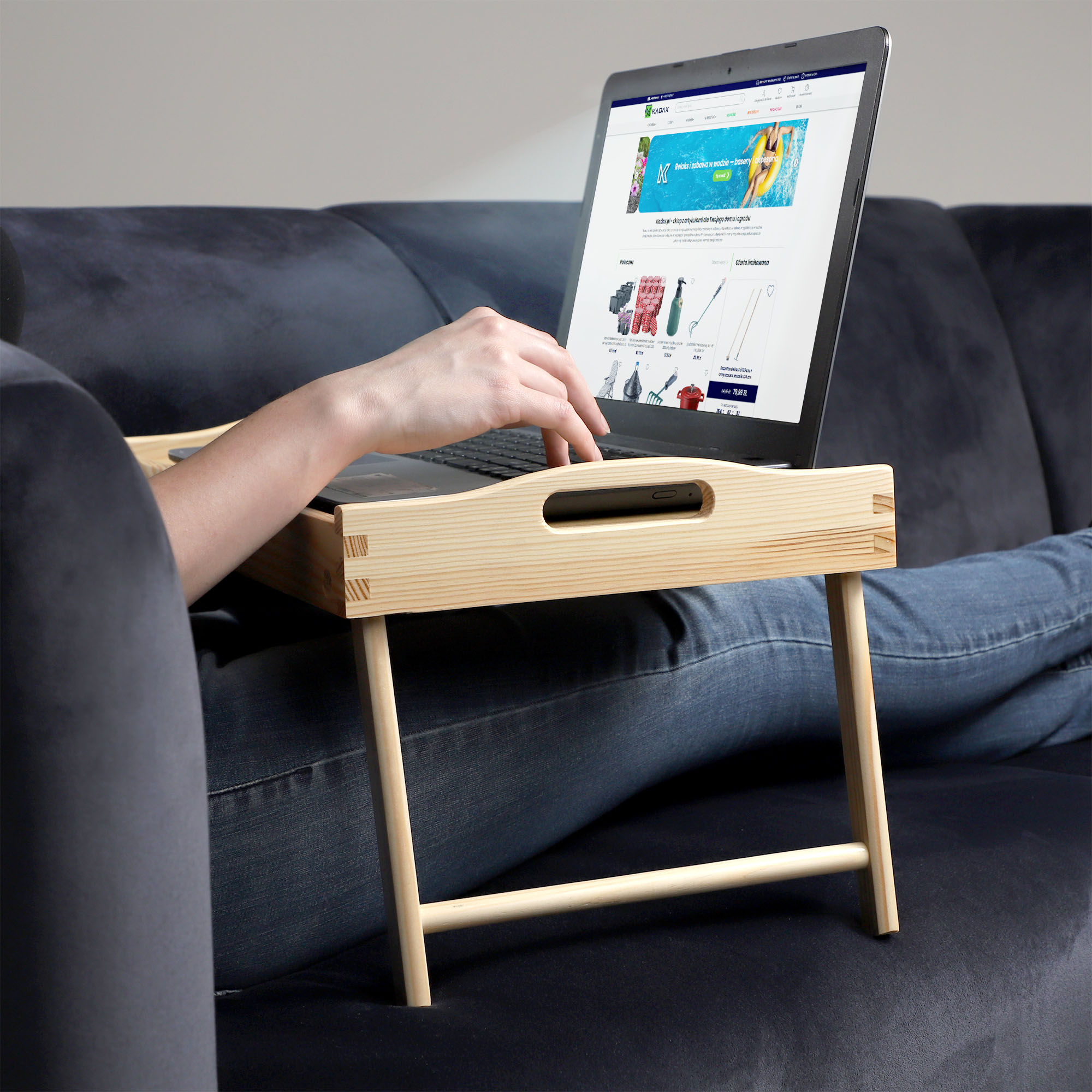 Stolik śniadaniowy Solia, pod laptopa, 50 cm, bezbarwny