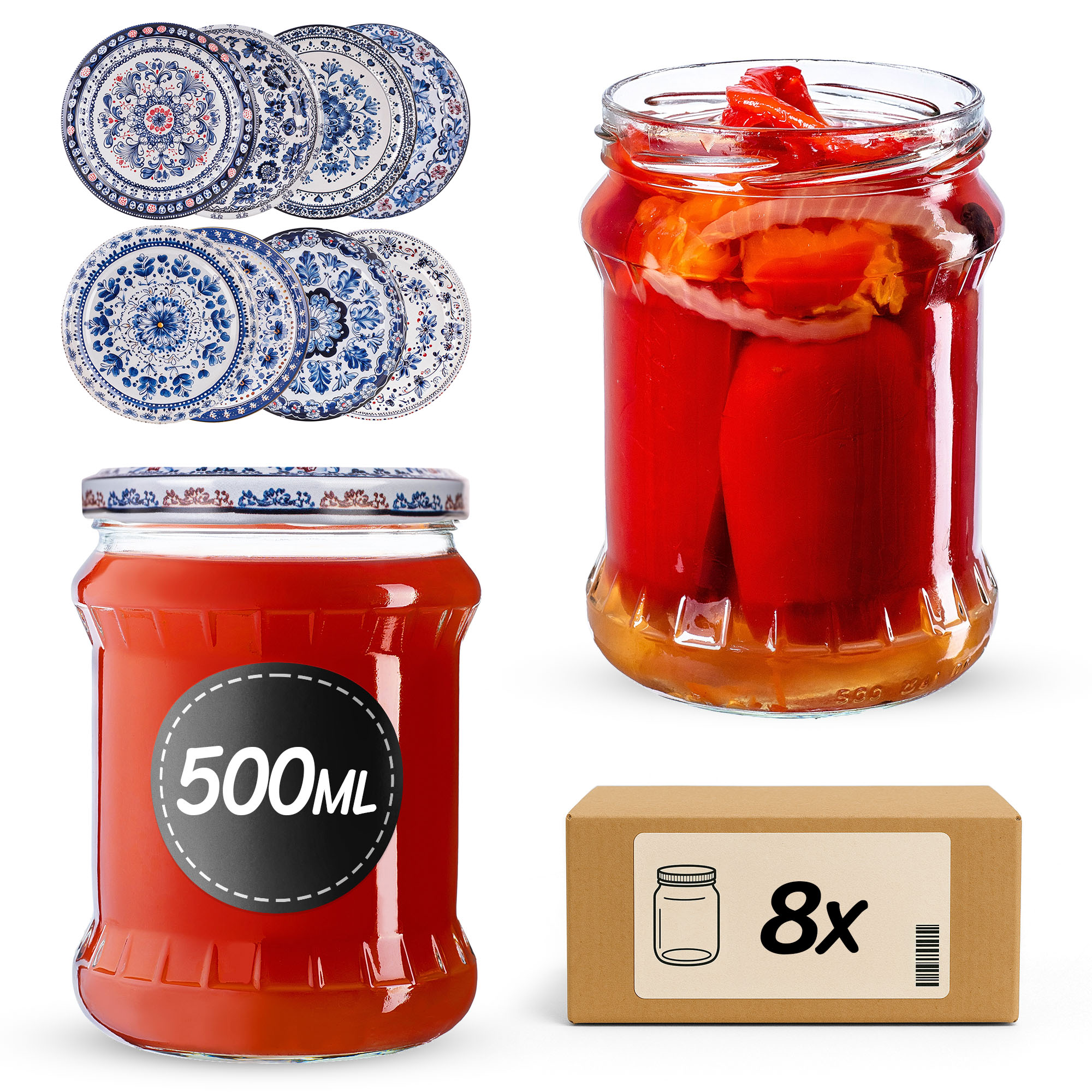 Słoiki na przetwory Kisko 500ml fi 82 mm 8szt + wieczko Bolesławiec