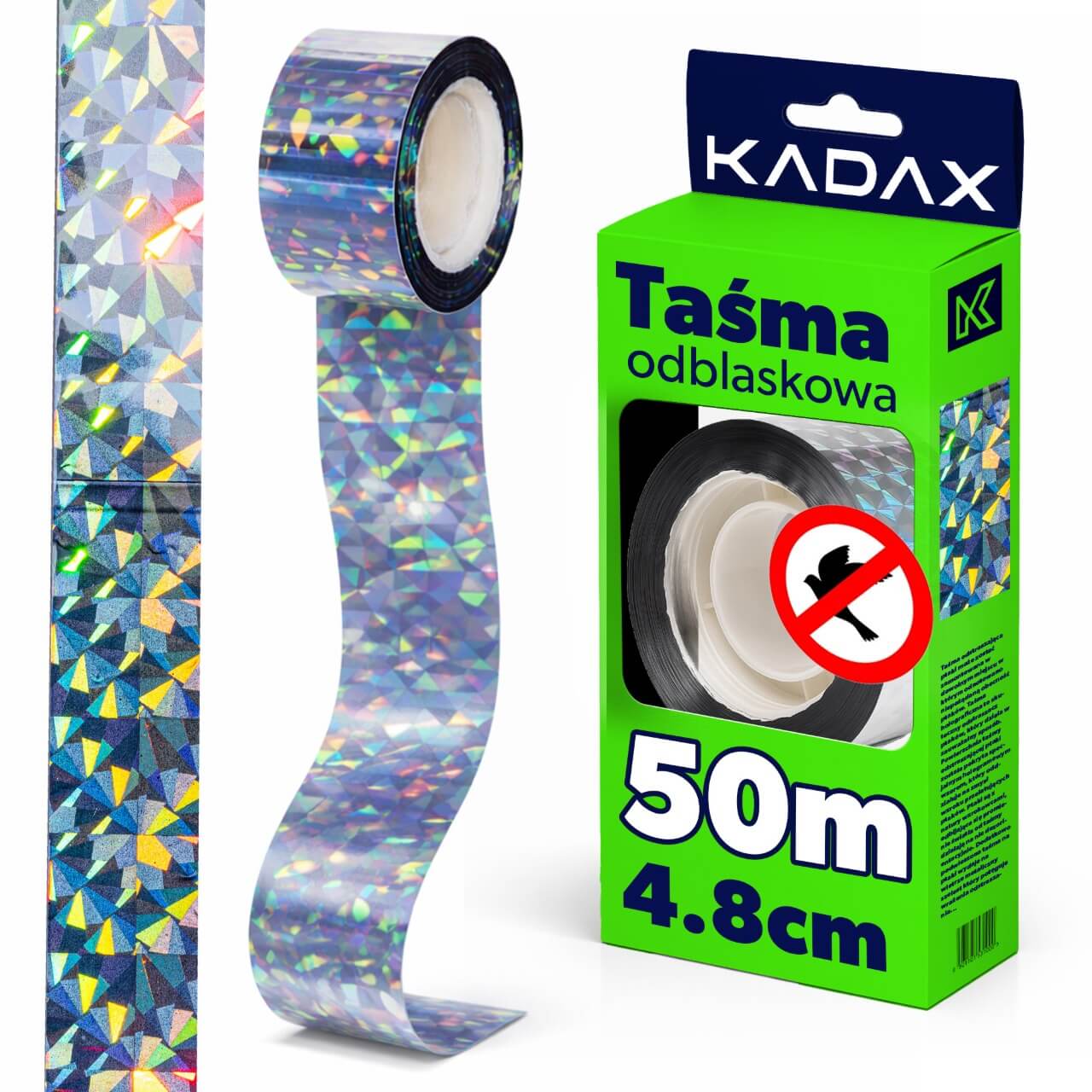 Taśma odblaskowa na ptaki 4,8 cm x 50 m, srebrna