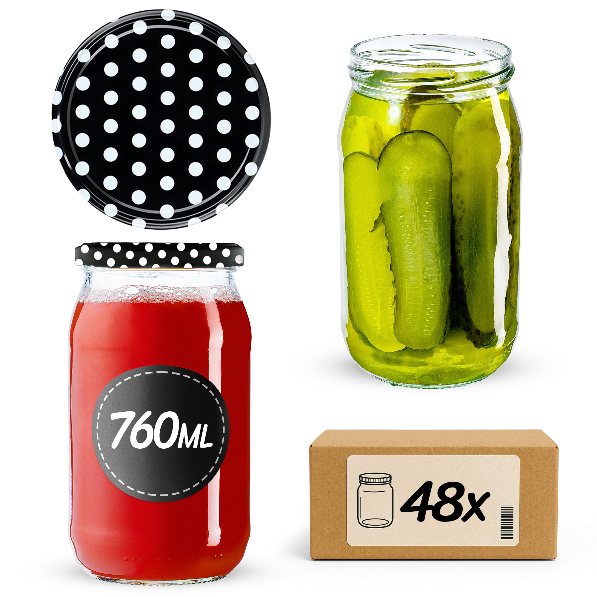 Słoiki na przetwory Niva 760ml 48szt fi 82 mm + wieczka "Czarny Groszek"