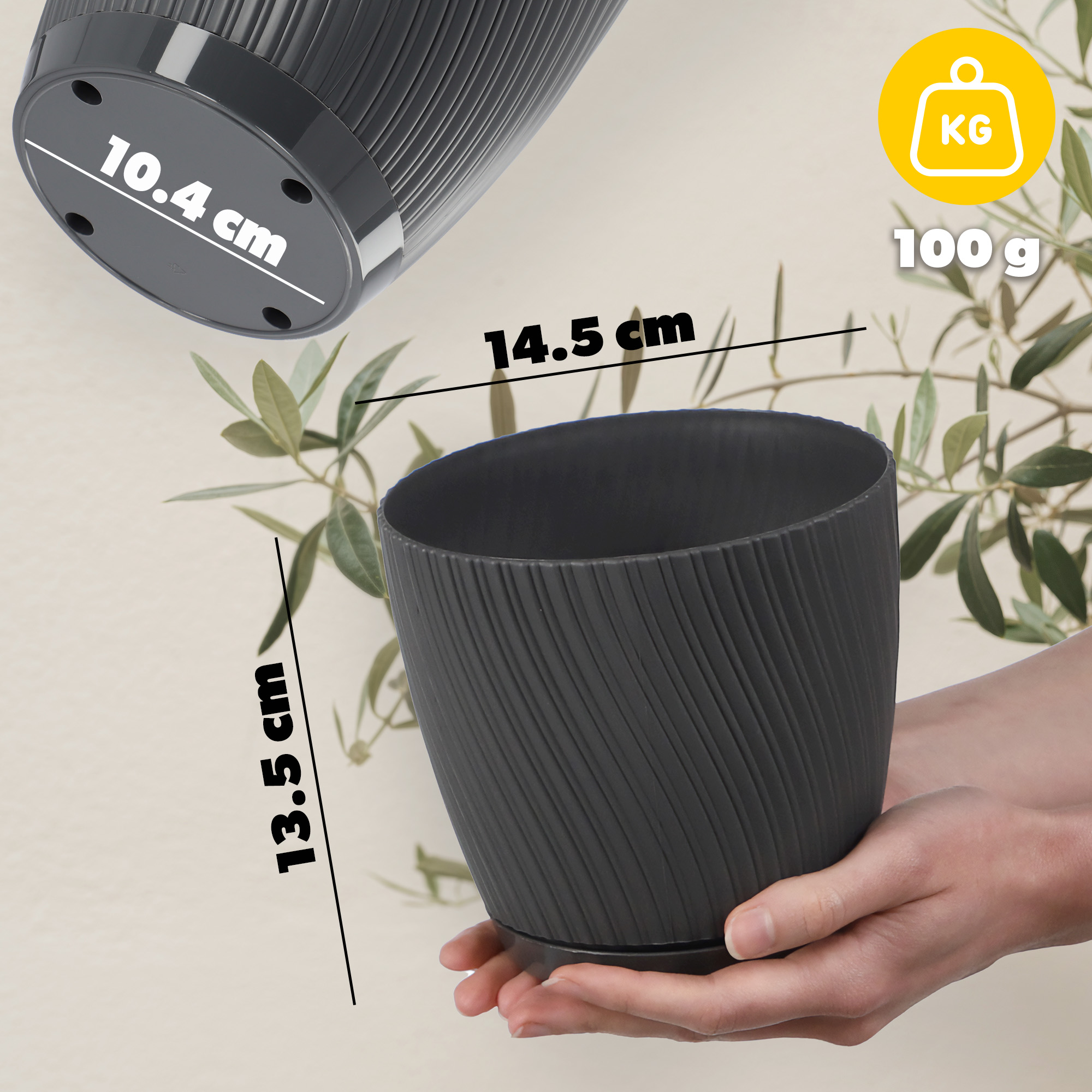 Doniczka z podstawką Tubas 15 cm, antracyt