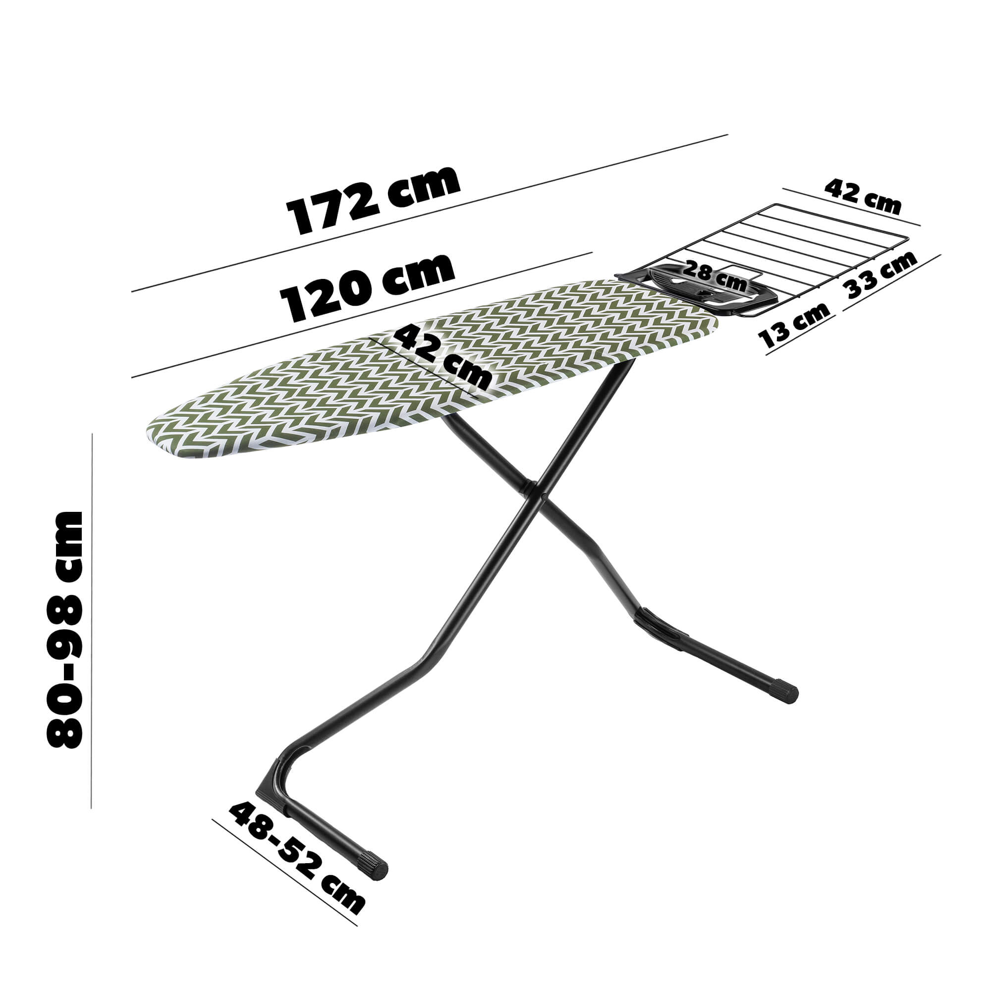 Deska do prasowania Hem 120 x 42 cm, zielona z uchwytem