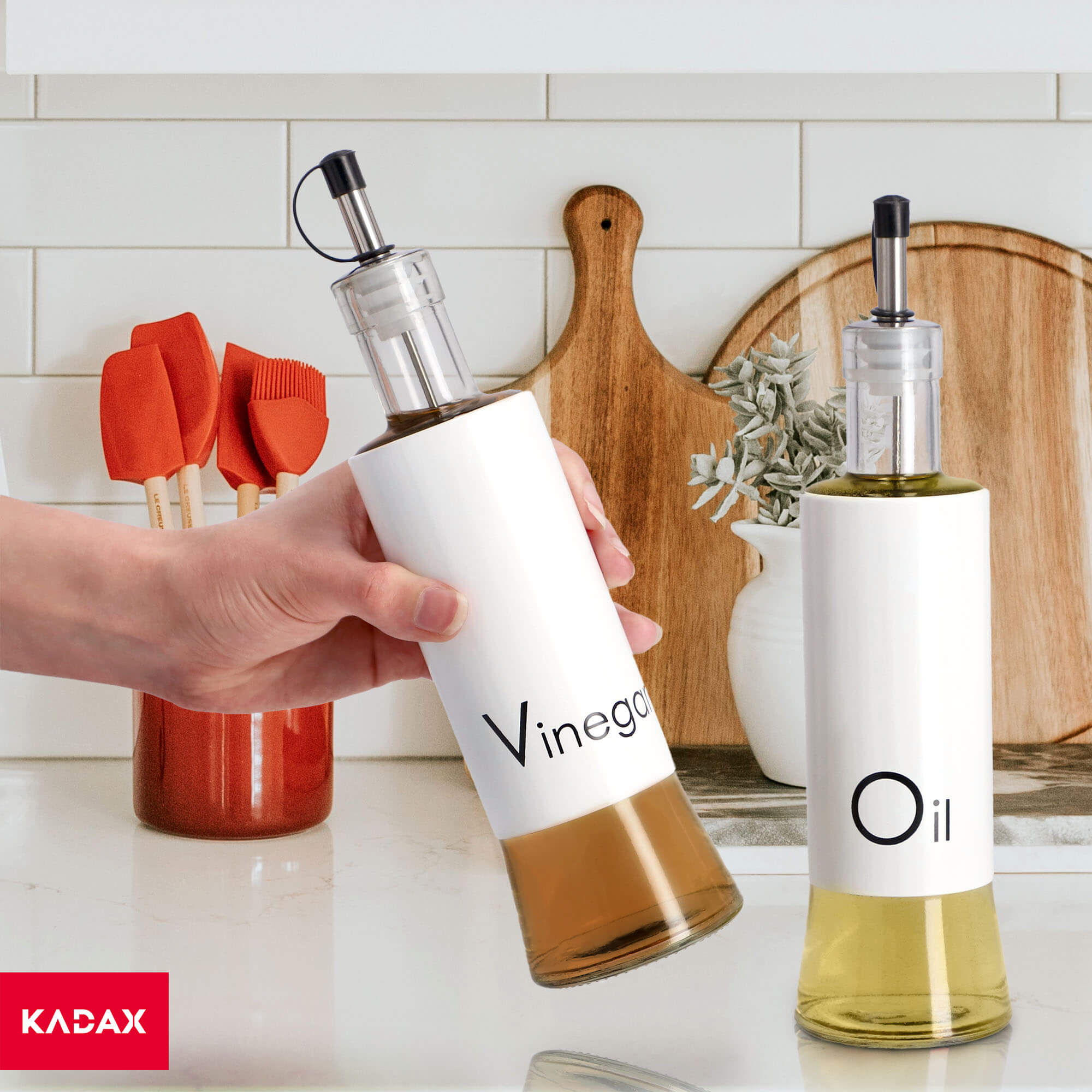 Szklany dozownik na ocet Vats 280 ml, biały