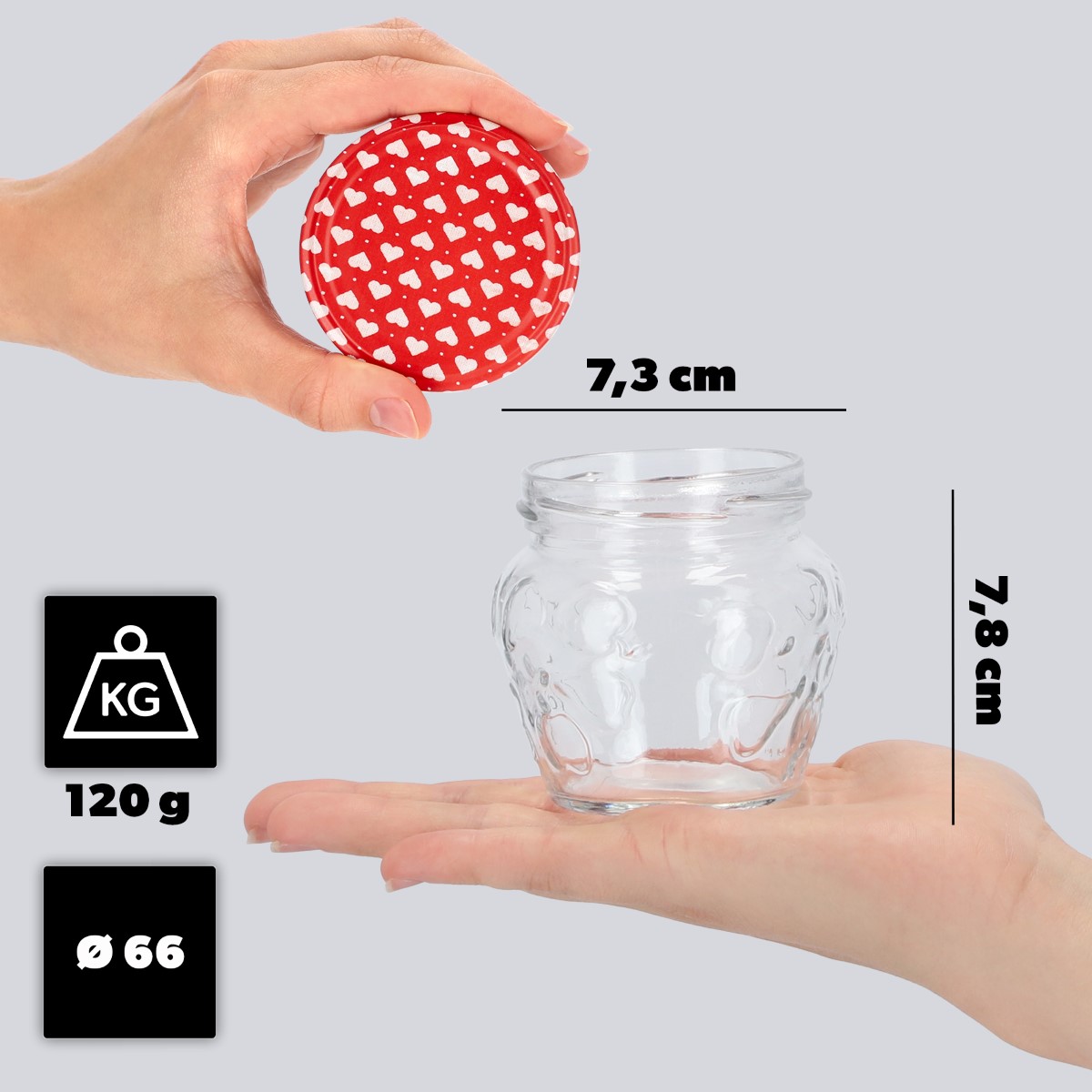 Słoiki Kemi 200ml 10szt fi 66 mm + wieczka "Serca"